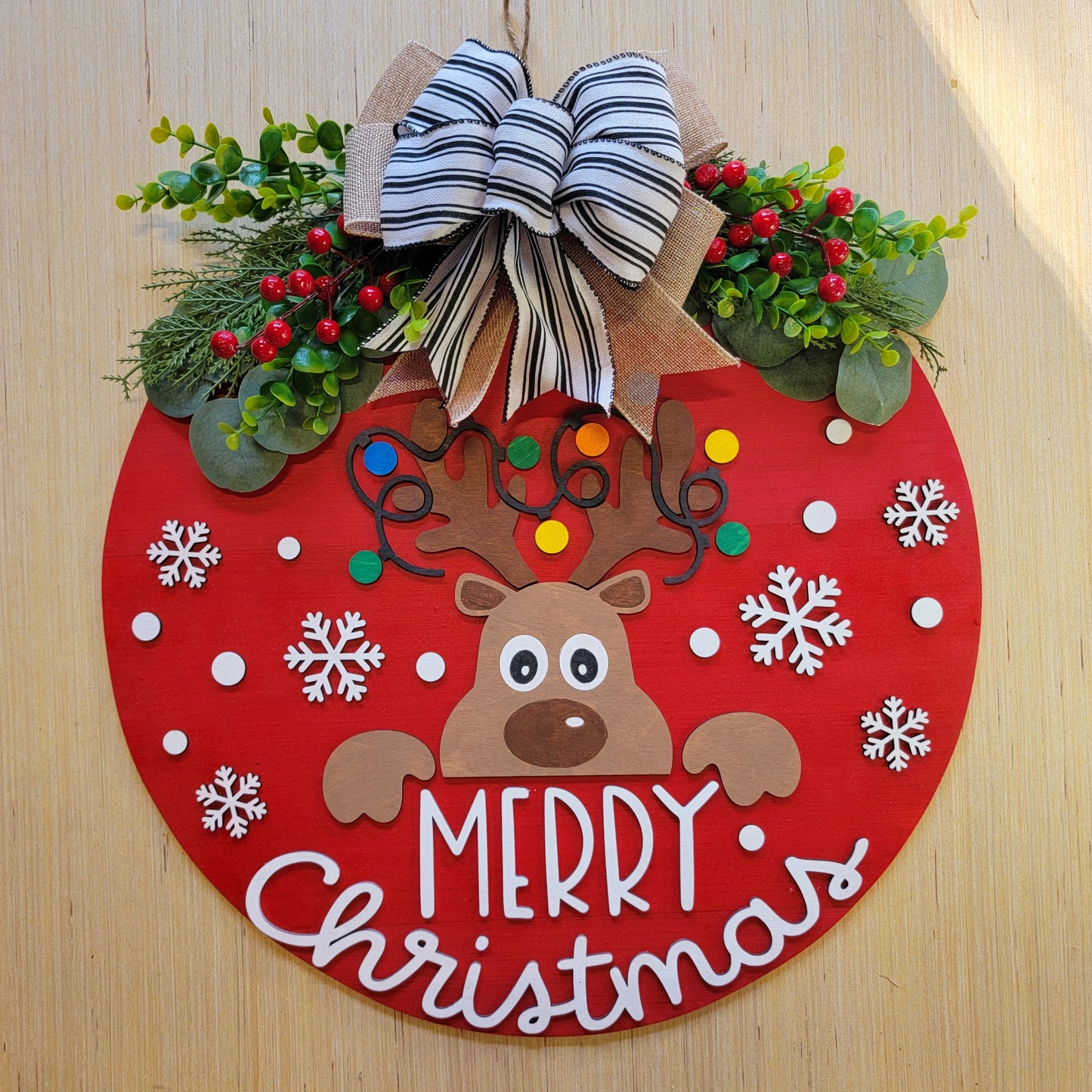 Merry Christmas Peeking Reindeer Door Hanger