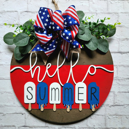 Patriotic Popsicle Hello Summer Door Hanger