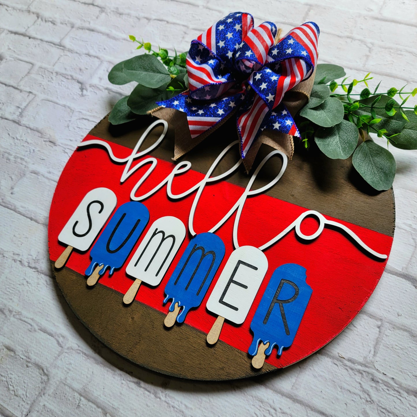 Patriotic Popsicle Hello Summer Door Hanger